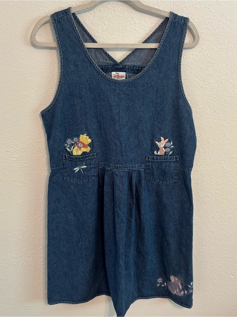 Vintage Disney Store Winnie The Pooh Denim Jumper Dress Size M Embroidered